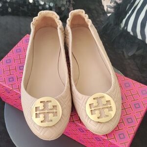 Tory Burch Beige Quilted Ballet Flats
